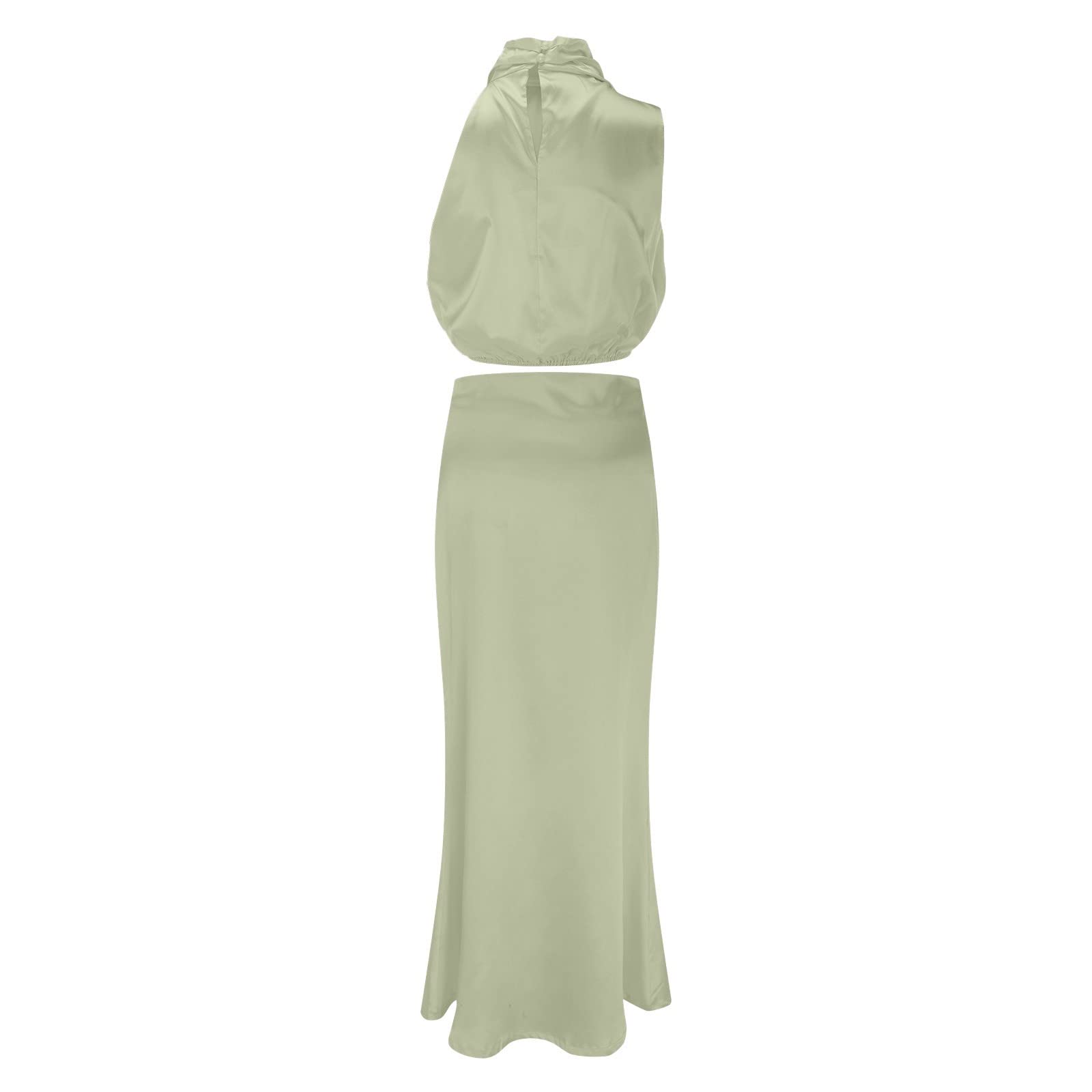 Abito lungo da donna a forma di farfalla, in raso, con colletto alto, senza maniche, spacco laterale, maxi canotta in due pezzi, top e gonna rosso diavolo