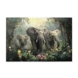 CDSASHCA Jungle and Elephants Jigsaw Puzzle 1000 Pcs, Ideal for Game Night, Oil Painting Animal Wooden Jigsaw Puzzle, 1000 Piece Puzzle for Adults, Challenging Charm Puzzle for Game Night
