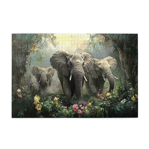 CDSASHCA Jungle and Elephants Jigsaw Puzzle 1000 Pcs, Ideal for Game Night, Oil Painting Animal Wooden Jigsaw Puzzle, 1000 Piece Puzzle for Adults, Challenging Charm Puzzle for Game Night