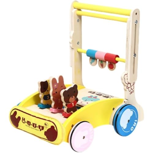 赤ちゃん手押し車 木製 おもちゃ プルトイ ベビーウォーカー 高さ調整可能 ラバーリング付き 安定性向上 幅広ホイール 誕生日プレゼント 出産祝い 知育玩具 (レギュラースタイル)