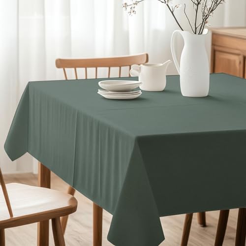 Image of R home 100% Cotton Solid Table Cover | 200 GSM Thick Fabric, Anti-Skid | Machine Washable & Reusable | Ideal for Dining Table & Centre Table, Easy Maintenance (Army Green, 56 x 56 Inch)