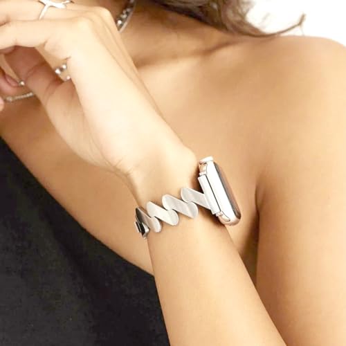 Starlight Quicksand Type Metal Bracelet Apple Watch Band for Women, Fashion Dressy Strap (Brushed Silver, 42MM / 44MM / 45MM / 49MM) by Diamooond - Used condition - Image 3