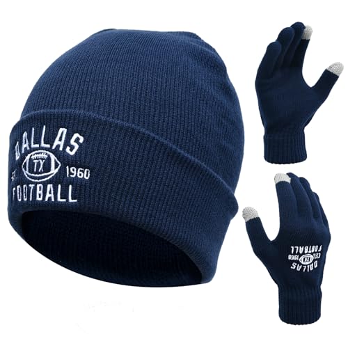 Vintage Classic Skull Cap Embroidery Beanie Fasion Hat Cuffed Winter Hat Knit Comes with Warm Gloves Gifts for Men Women Fans