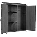 SONGG 5x2 FT Outdoor Wooden Storage Shed with Lockable Door, Waterproof Asphalt Roof & Detachable Shelves, Utility Outside Tool House for Balcony, for Patio, Lawn