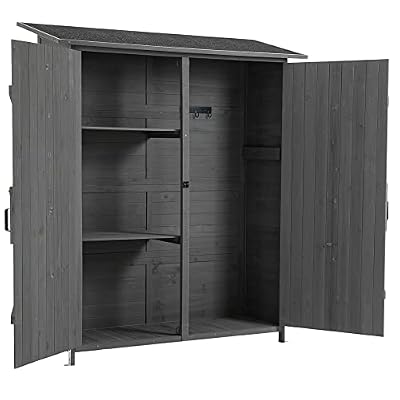 SONGG 5x2 FT Outdoor Wooden Storage Shed with Lockable Door, Waterproof Asphalt Roof & Detachable Shelves, Utility Outside Tool House for Balcony, for Patio, Lawn