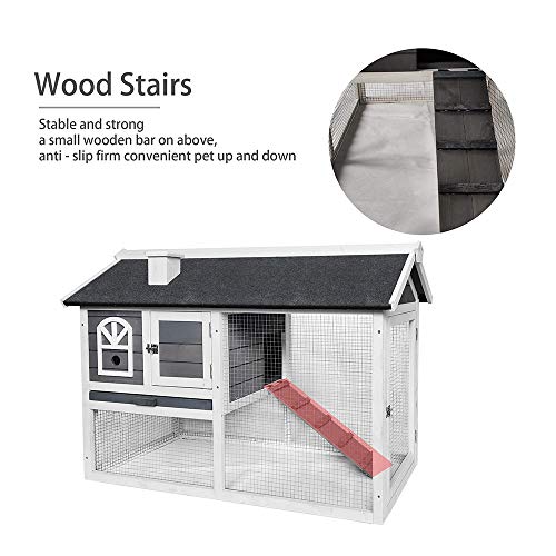 BIRASIL 48\" Weatherproof Wooden Rabbit Hutch House with Outdoor Run, Bunny Hutch House Wood Chicken Coop - Thumbnail 5