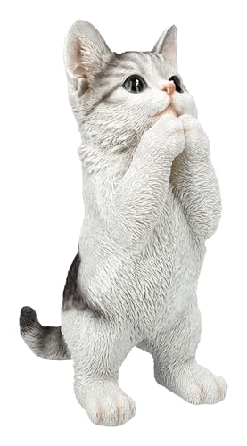 Katzenfigur Kitten bettelt – Handbemalte Polyresin Dekofigur von HotAnt, 22,5 cm, wetterfest für Haus & Garten