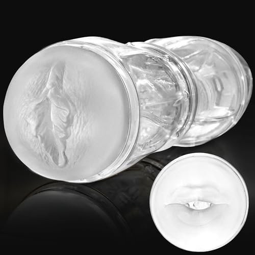 Clear Male Masturbator Sex Toys for Men Dual Entry Pocket Pussy with 3D Texture Oral & Vagina Manual Sucking Stroker Blowjob Toy for Penis Training Adult Toy for Men Masturbation