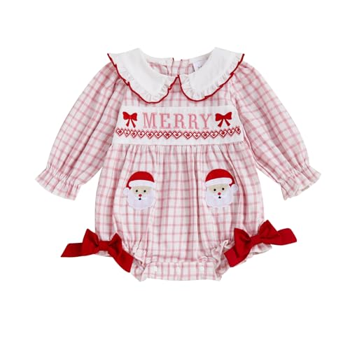 Newborn Baby Girl Christmas Outfit Santa Claus Embroidered Long Sleeve Romper Infant girl Plaid Bubble Outfits