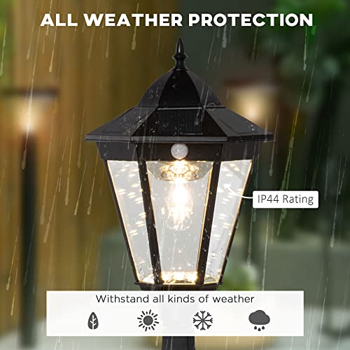 Outsunny 22" Solar Lamp Post Light, Outdoor Fixture With All Weather Aluminum, Motion Activated Sensor Pir, Automatic Vintage Street Lamp For Garden, Lawn, Pathway, Driveway, Black #TOP3