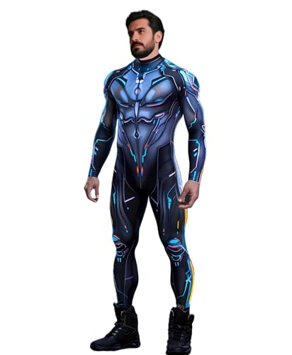 Koongso Costume de super-héros robot pour adultes, tenues, combinaison unisexe pour hommes impression armure robot 3D Halloween cosplay, combinaison, costume cyborg futuriste body