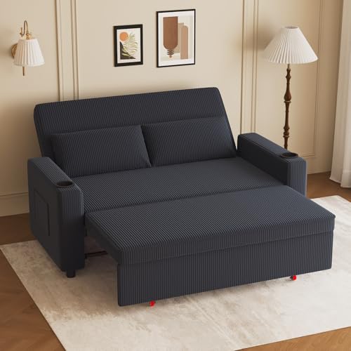 JUMMICO Canapé Convertible 2 Places Tissu côtelé, Dossier réglable, Causeuse Moderne 75×160×93 cm, Structure Solide 150 kg pour intérieur...