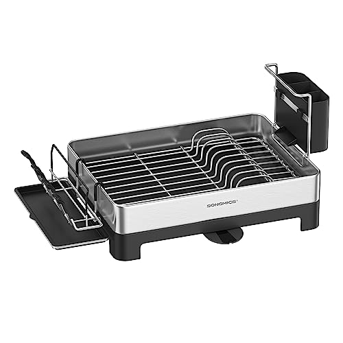 SONGMICS Dish Drying Rack, Stainless Steel Dish Drainer with Rotatable Spout, Drainboard, Cup Holder, Fingerprint-Resistant, for Kitchen Counter, 31.7 x 57.2 cm, Silver and Black KCS030B01 SONGMICS Dish Drying Rack, Stainless Steel Dish Drainer with Rotatable Spout, Drainboard, Cup Holder, Fingerprint-Resistant, for Kitchen Counter, 31.7 x 57.2 cm, Silver and Black KCS030B01