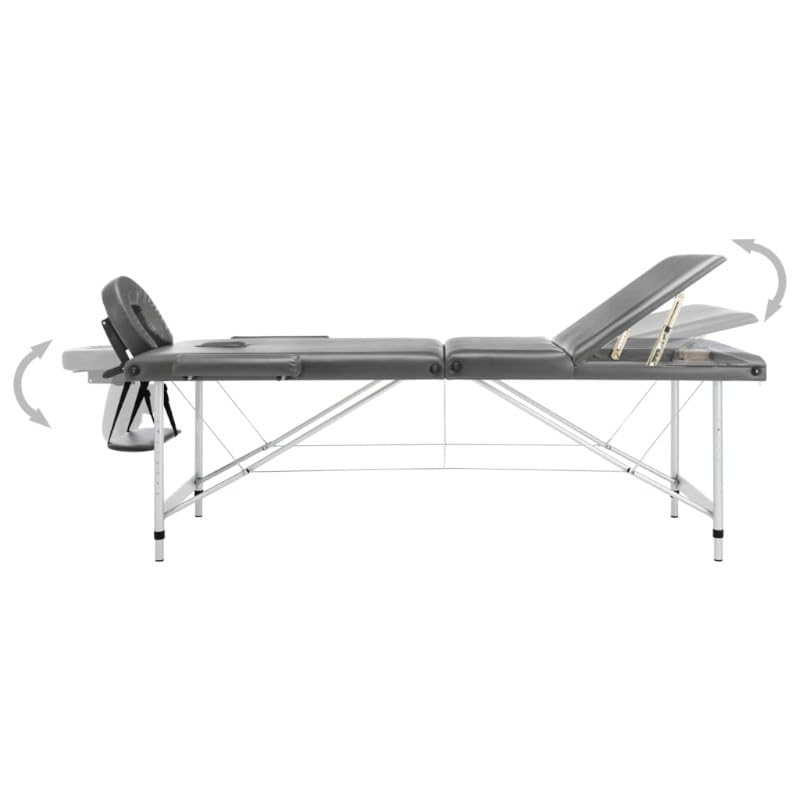PLUS SANTE Table de Massage Pliante en Aluminium Ella, 3 Sections à Hauteur Réglables, légère avec Sac de Transport et Accessoires (Noir, Largeur 70 cm) (Gris, 70 cm)