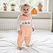 BeQeuewll My First Halloween Baby Boy Outfit Newborn Pumpkin Romper + Plaid Overalls+ Hat 3Pcs Infant Boy Fall Clothes (Orange, 3-6 Months)