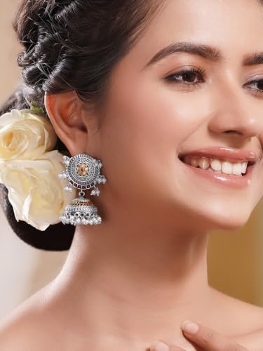 Image of Rubans Jhumka Earrings for Women & Girls | Wedding Jhumki Traditional Fashion Oxidised Ethnic Designer Jewellery Statement Gift