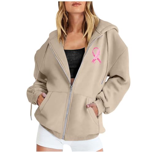 Sweat à capuche femme Octobre Rose cancer du sein veste automne