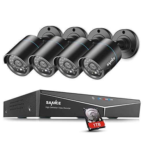 SANNCE Kit Videosorveglianza 1080P DVR 8 Canali TVI con 1TB Disco Rigido Installato 4 Telecamera Esterno 1080P Kit di Sorveglianza Porta HDMI Motion Detection P2P Cloud Visione Notturna-1TB HDD
