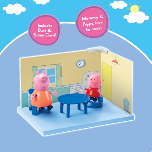Image of Peppa Pig Kitchen Themed Preschool Toy with Mummy Pig, Includes 2 Poseable Figures, Accessories and Scene Cards Playset, Ages 3 Birthday Gift Toys for Kids,Playsets