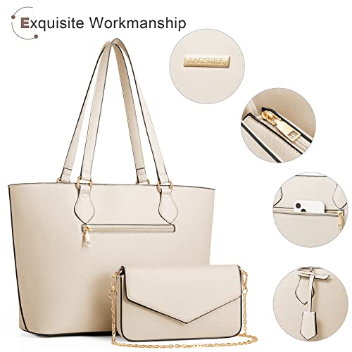 Bagsure Handtasche Damen Schultertasche Handtaschen Tragetasche Damen 4-teiliges Set für Büro Schule Einkauf Reise Geschenk (Beige)