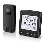 CSL - Funkwecker digital - Funk Wetterstation Funk mit Außensensor - Innentemperatur und Außentemperatur - Funkwecker Funkuhr - 2 Alarmzeiten - LED Display