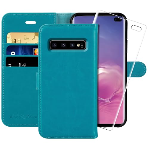 MONASAY Wallet Case Compatible for Galaxy S10 Plus, 6.4 inch, [Screen Protector Included][RFID Blocking] Flip Folio Leather Cell Phone Cover with Credit Card Holder, Light Blue