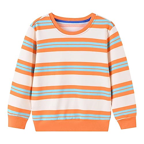 Toddler Baby Striped Sweatshirts Boys Girls Long Sleeve Crewneck Pullover Tops Children Casual (Orange, 6-7 Years)