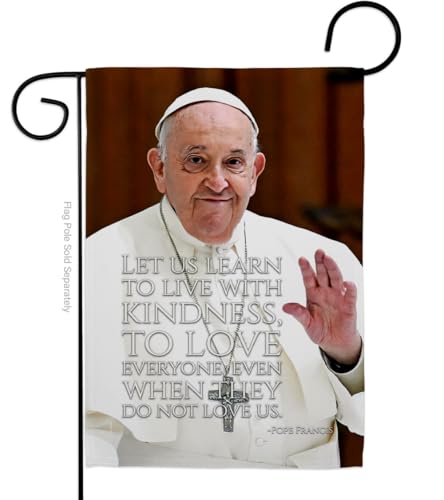 Kindness to All Pope Francis Textile Tapestry Quote Portrait Canvas Wall Hanging Decor Fabric Door Garden Yard Sign Prints Catholic Decoration Memorial Flag Garden Remembrance Religious Gifts
