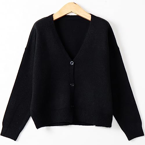 Image of ebossy Women's Vintage Preppy Cable Knit Cardigan Sweather Casual Plain Artistic Aesthetic Oversized Crop Jacket Top