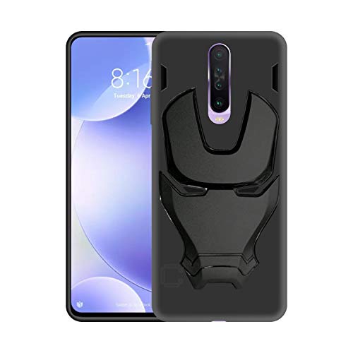 Image of COVERLY Official 3D Touch Feel Trending Marvel Avengers Logo Mask Soft Rugged Grip Silicone Iron Man Super Power Cartoon Movie Engraved Silicone Matte Back Cover for Xiaomi Poco X2 -Black