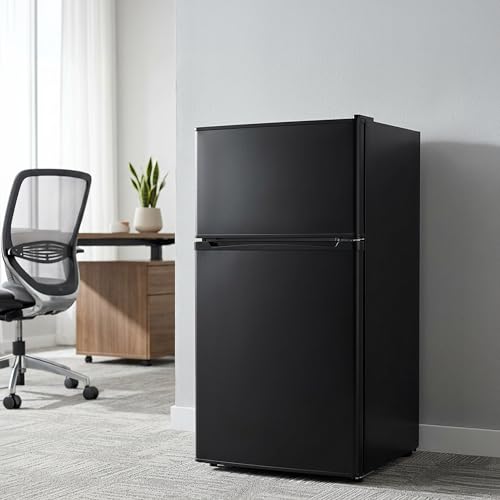 Image of 3.2 Cu.Ft Mini Fridge with Freezer, 2 Door Small Refrigerator with Adjustable Thermostat Energy-efficient Low Noise, Compact Fridge for Bedroom, Office, Dorm, Black