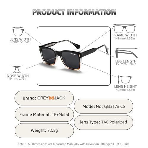 Image of grey jack Full Rim Rectangle Sun Glasses Stylish Sunglasses for Men Women Polarized UV Protection 3317
