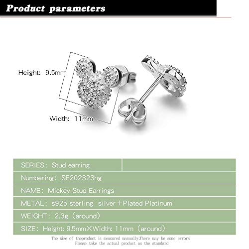 Classic Adults Women's 100% 925 Silver Earrings - Matte Mickey Stud Earrings - Italian Silver for female - Not Allergic Jewelry - 0.3''0.4''3