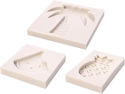 AKOAK 3 moldes de silicona para fondant, molde de silicona de arcilla de resina, caramelo de chocolate, ananas, árbol de coco y sandía