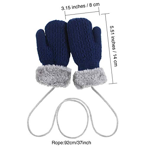 4 Pairs Winter Kids Knit Mittens Thicken Plush Warm Woolen Gloves with String (Black, Light Gray, Beige, Blue)2