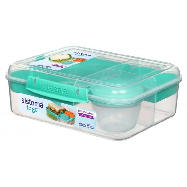 Sistema 4er Pack 21690 Bento Lunchbox To Go, mit Fruit/Joghurt Topf, 1,65 Liter, Farbe - Minze/Blau/Lila