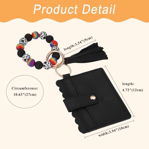 JewelryWe Card Holder Wallet for Women: Tassel Keyring Wristlet Leather Hands‑Free Carry Purse2