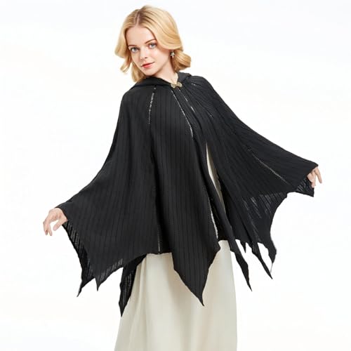 Cosplay.fm Women Renaissance Hooded Cape Medieval Cloak Soft Knitted Cloak Viking Cape Cosplay Costumes Outerwear (Black S-M)