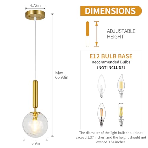 Image of Modern Gold Pendant Light Hanging Fixture Light for Kitchen Island Mid Century with Globe Pendant Light Clear Glass Pendant Lighting for Living Room Bedroom Entryway (2 Pack)