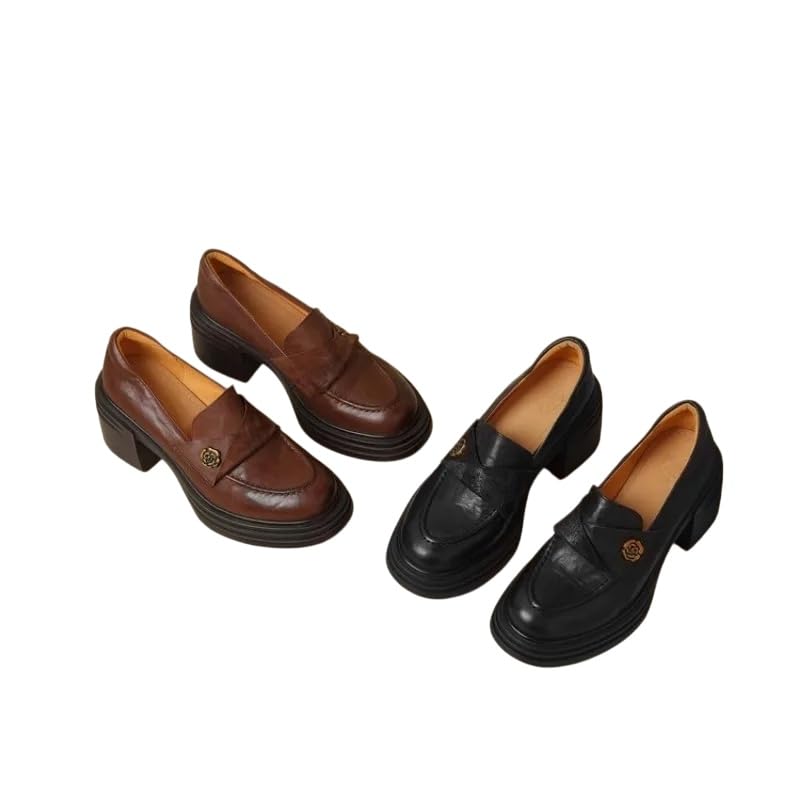 Scarpe Tacco Donna,Eleganti Mocassini in Pelle dallo Stile retrò Casual e Versatile