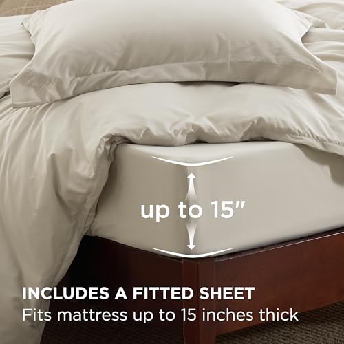 Image of Bedsure Duvet Cover with Fitted Sheet Queen - 6 Pieces, Deep Pocket, Hotel Luxury Soft Double Brushed Bedding Set, 1 Duvet Cover, 1 Fitted Sheet, 2 Pillow Shams, 2 Pillowcases, NO Comforter, Linen