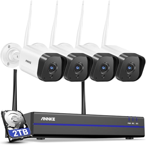ANNKE 5MP Kit de Surveillance sans Fil, 16CH 4K NVR avec 4 Caméras de Surveillance WiFi, Détection Humaine Intelligente, Audio Bidirectionnel, Vision...