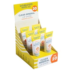Seaweed Bath Co. Hydrating Clear Mineral Lip Shine SPF 20 Sunscreen Zinc Oxide Lip Balm, 0.28 Oz (6 Pack), Moisturizing Care for Dry, Chapped Lips