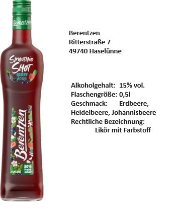 3 Flaschen Berentzen Smoothie Berry Kiss a 500ml 15% Vol. + Space Riegel 45g von Onlineshop Bormann