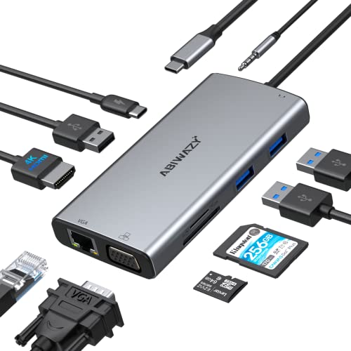Stations d'accueil USB C, Hub USB C Adaptateur Multiport 10 en 1, Dock USB C vers HDMI, VGA, Ethernet RJ45, Audio/Mic, PD 100W, Ports USB 3.0, Docking Station pour HP, Dell, MacBook etc.…