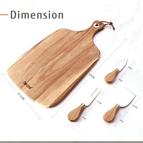 hecef Cheese Board and Knife Set, Large Charcuterie Boards with 3 Knives, Acacia Wood Cheese Serving Tray