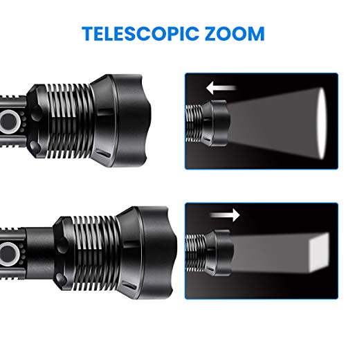 CAMTOA LED Flashlight 90000 Lumens 26650 USB,High Lumen Zoomable Water Resistant Camping,3 Modes Searchlight for Outdoor Home Everyday Flashlights