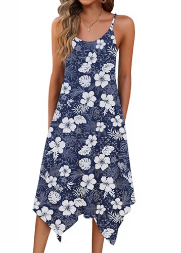 Image of Zeagoo Women Summer Midi Dresses 2026 Hawaiian Bohemian Beach Cover Up Sundress Spaghetti Strap Casual Dress with Pockets