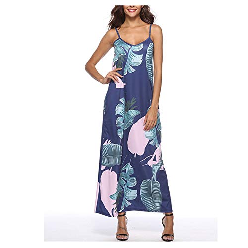 Women's Summer Casual Dresses Women Beach Dress Printed Hanging Bandwidth Loose Large Size Dress Beach Dress Boho Beach Dress (Color : Blue, Size : M)