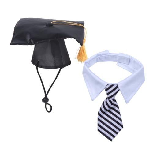 Set de gorro y corbata para graduación de perro talla L
